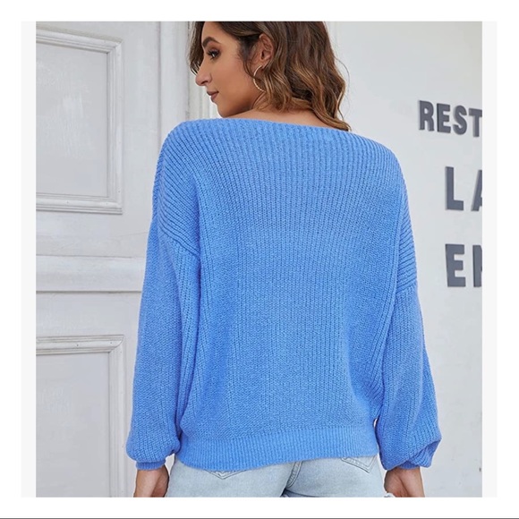 Blue Chunky Oversized Blue Lantern Sleeve Sweater - Picture 6 of 7